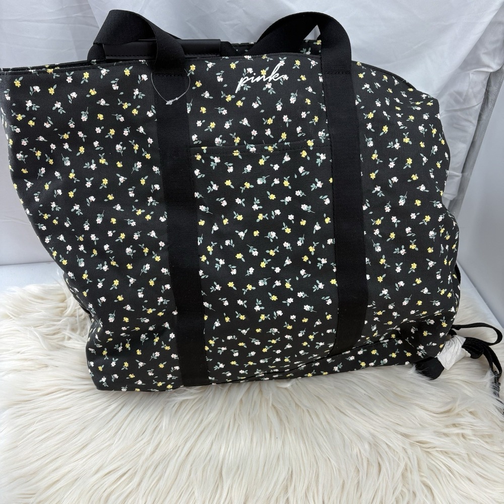 Victoria's Secret PINK Yellow BlueFLORAL Overnight GETAWAY TOTE Swim BAG Handbag